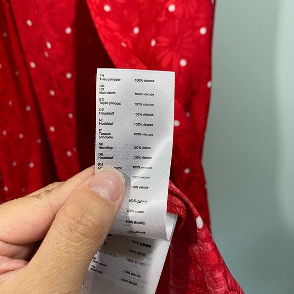 Maje Women's Red Polka Dot Textured Floral Tie Front Cutout Midi Dress Size 36 - Picture 6 of 9